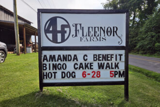 Sign at Fleenor Farm announcing the Fund Raiser for Amanda Collins.
