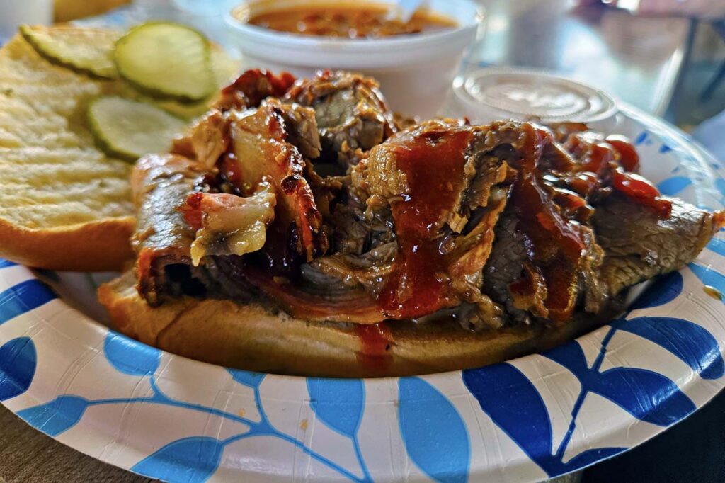 Brisket Sandwich with house grown and made pickles