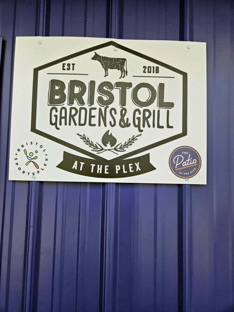 The sign at the Bristol Gardens & Grill