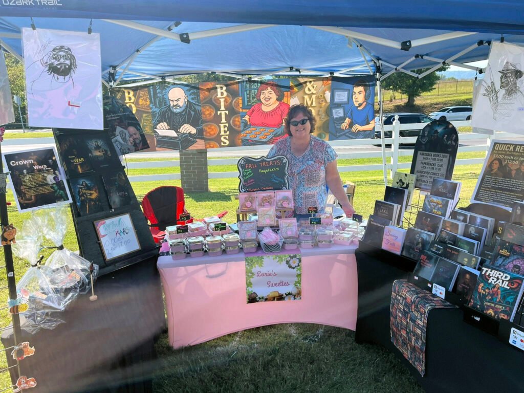 Lorie Simpson, Author of  Saving Faith sells jars of fruit cobbler.