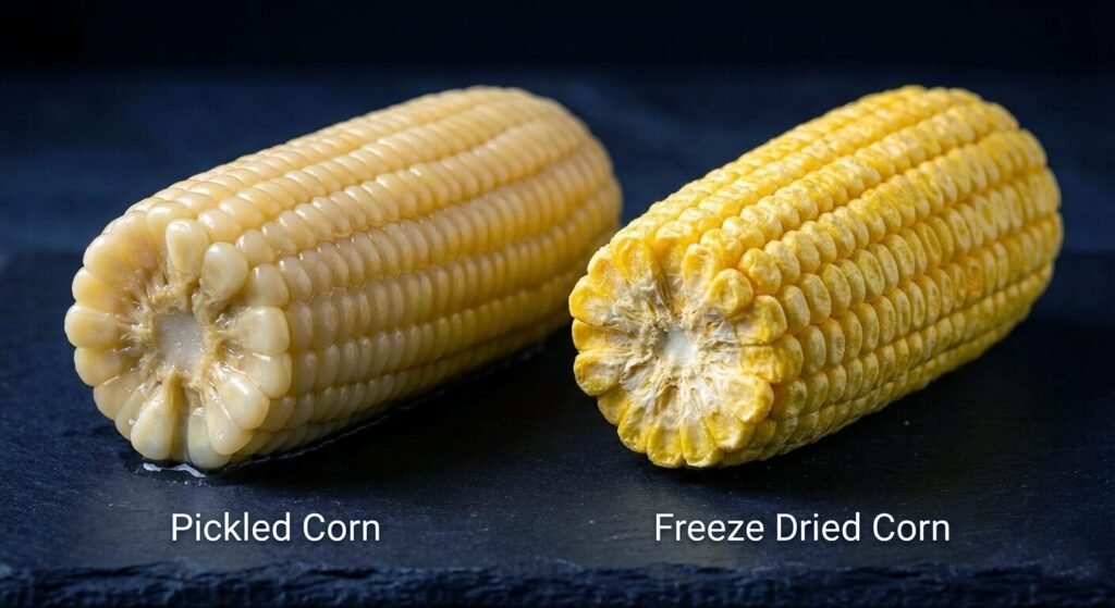 Freeze-dried compared to Pickled Corn