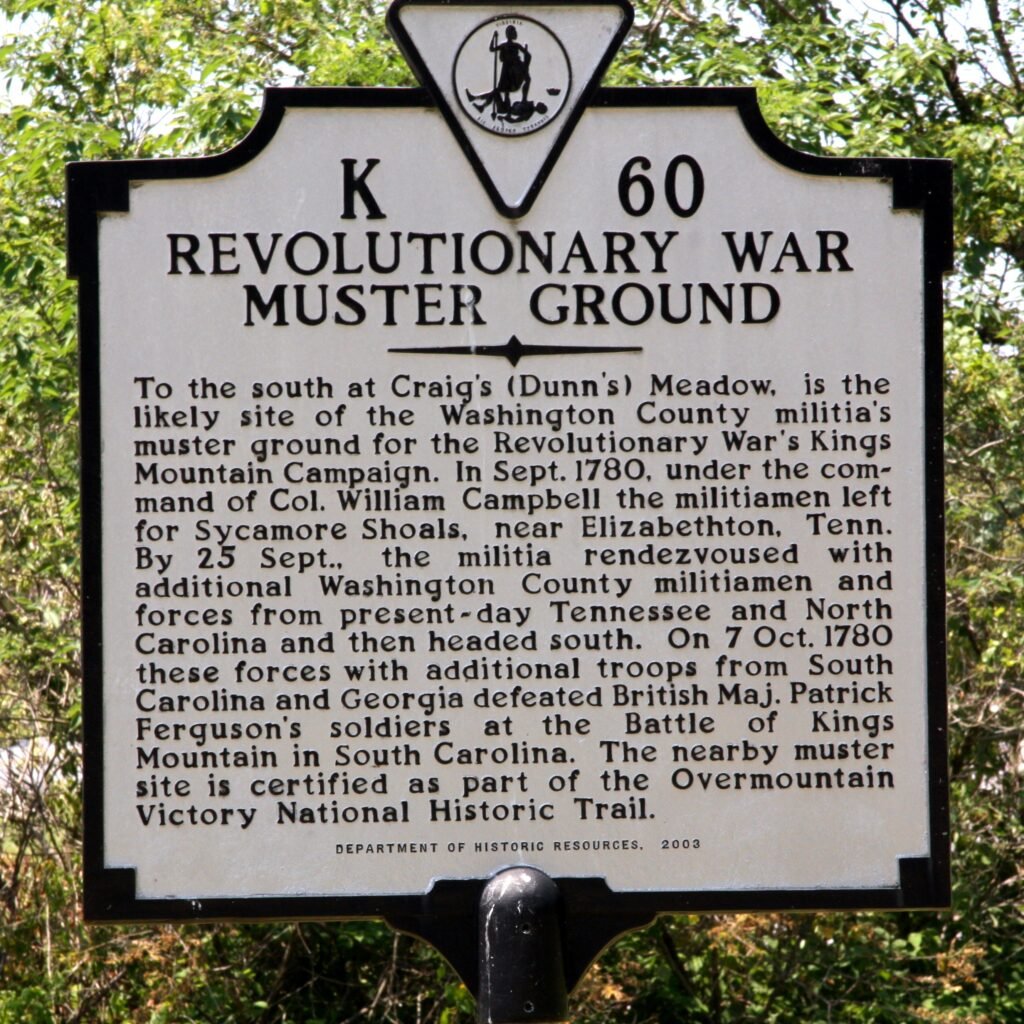Marker commemorating the 1780 Revolutionary War Muster Grounds at Dunn's Meadow