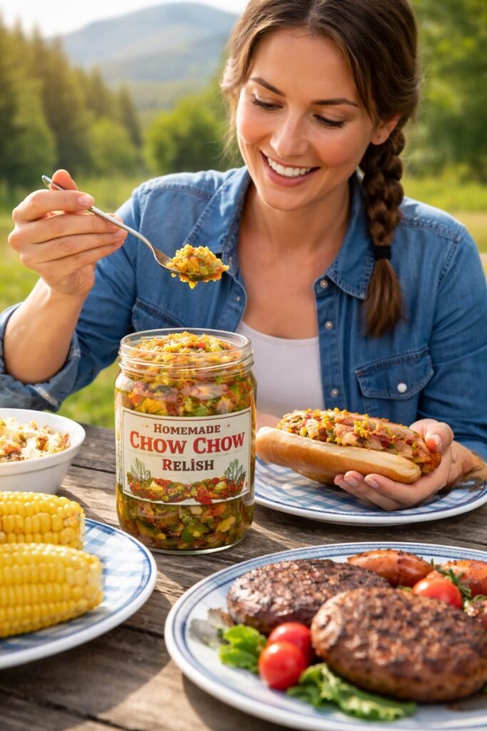 Woman Enjoying Chow Chow - Illustration
