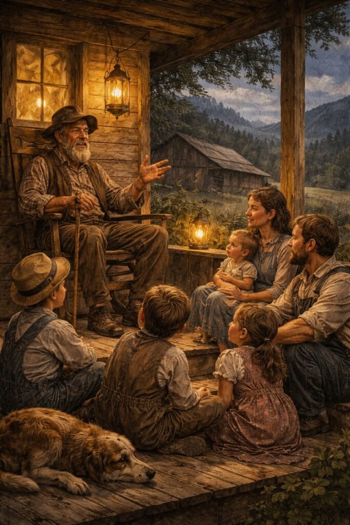 Telling a story on the porch