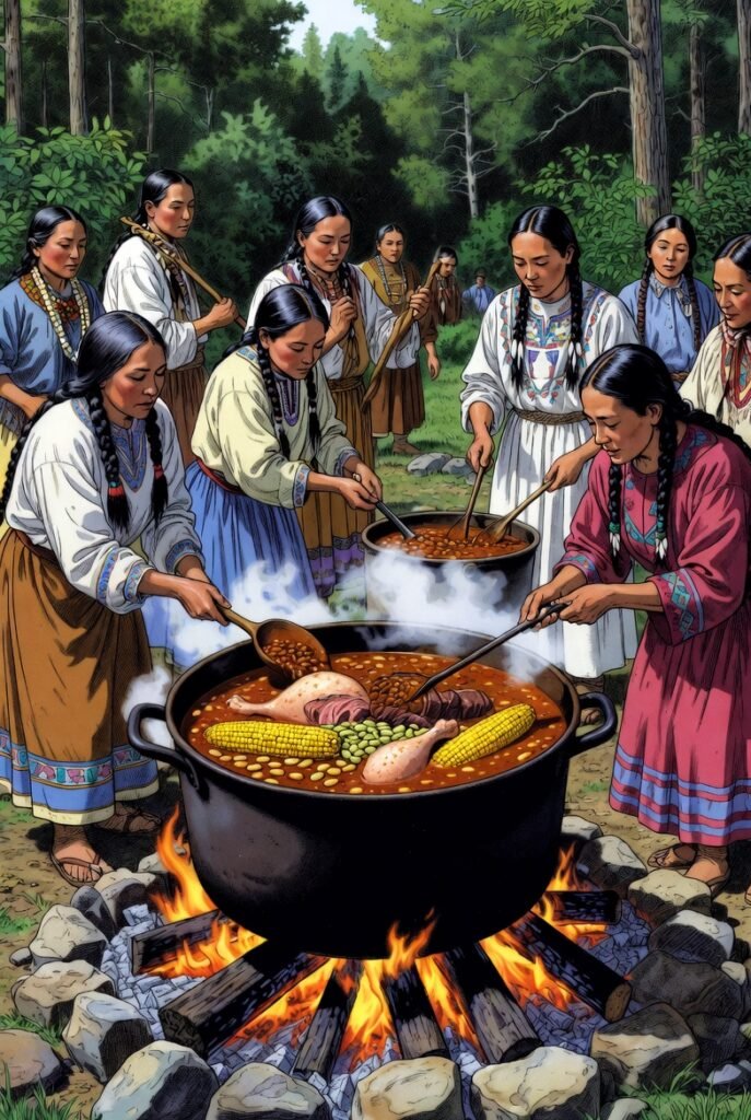 Cherokee women prepare the ancestor of Brunswick Stew