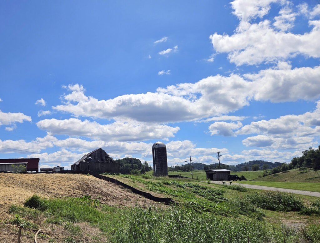 A farm with a silo
