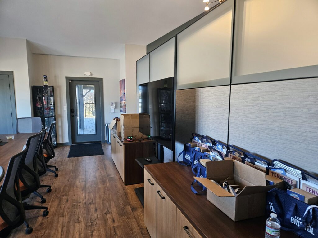 conference room with swag