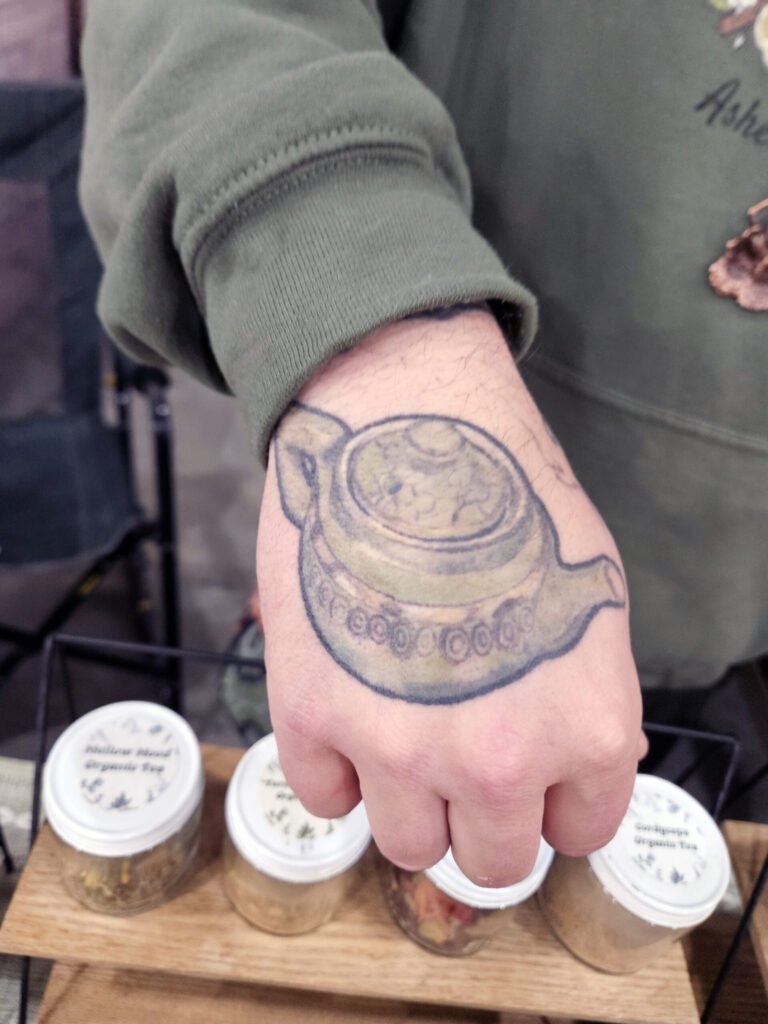 Tattoo of his Grandmothers Tea pot