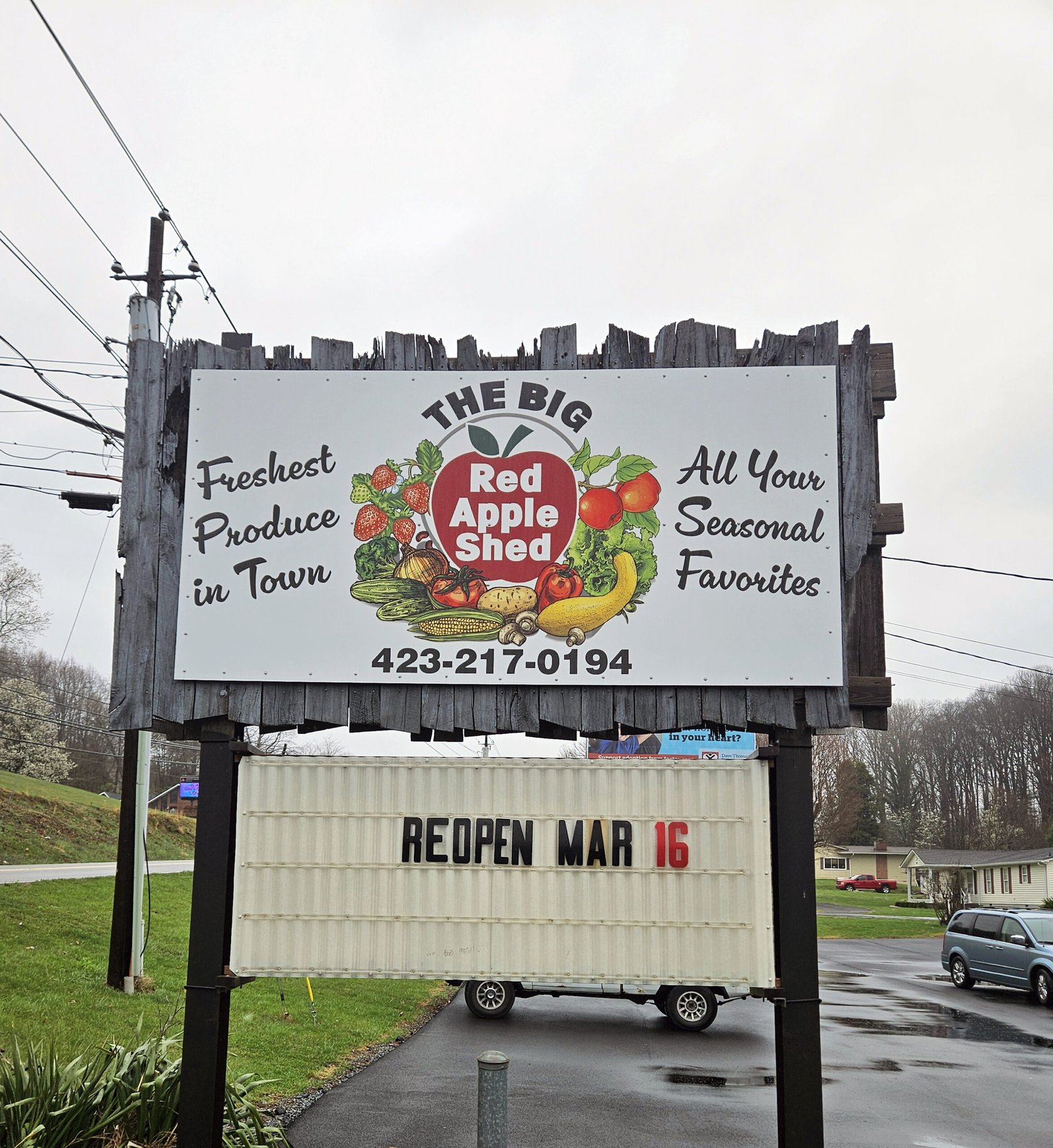 Big Red Apple Shed Grand Opening Sign