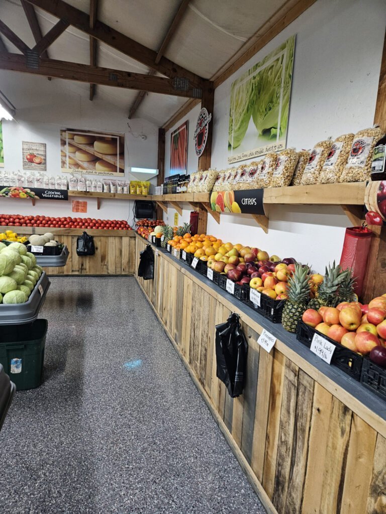 Shelves full of fresh colorful produce