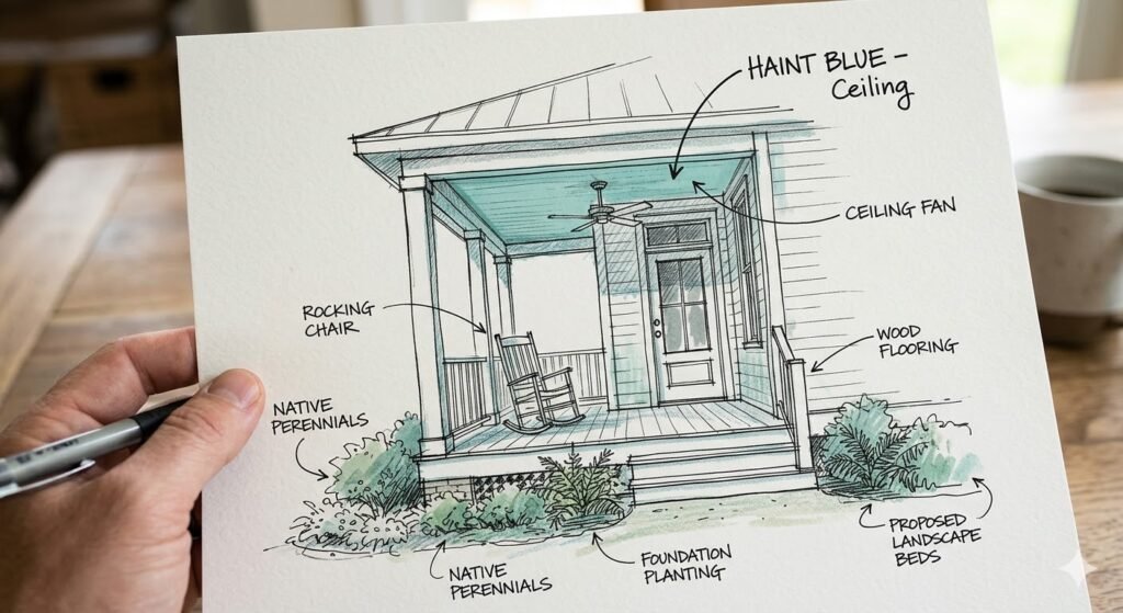 Designer Sketch of the Porch of an Appalachian home