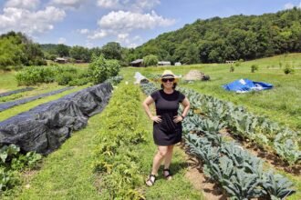 Sarah Long in her field at Spade and Spoon Farm