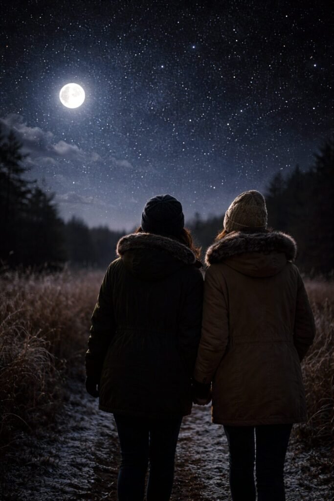 Bundled up taking a night walk - Illustration