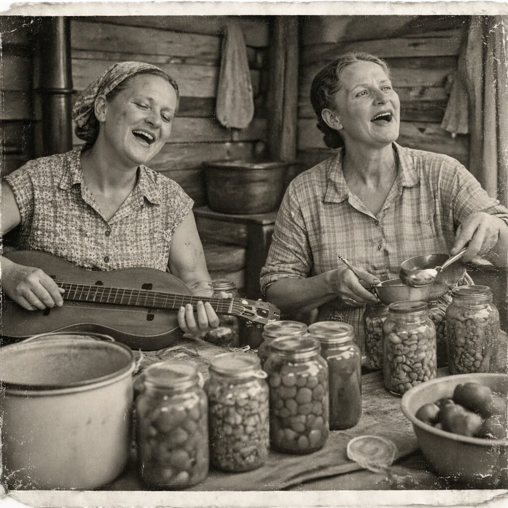 ChatGPT Image Apr 8 2026 11_35_07 AM - Appalachian Highlands Farmers Magazine Viola and Helen singing while putting up vegetables