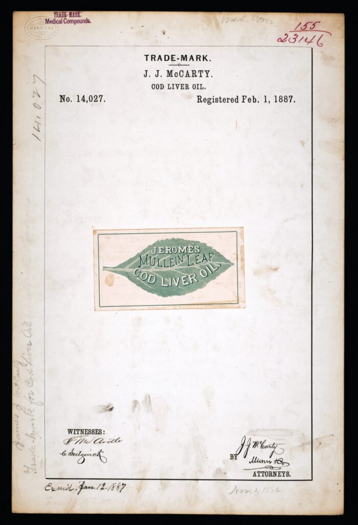 An 1887 Trademark for Jerome's Mullein Leaf Cod Liver Oil