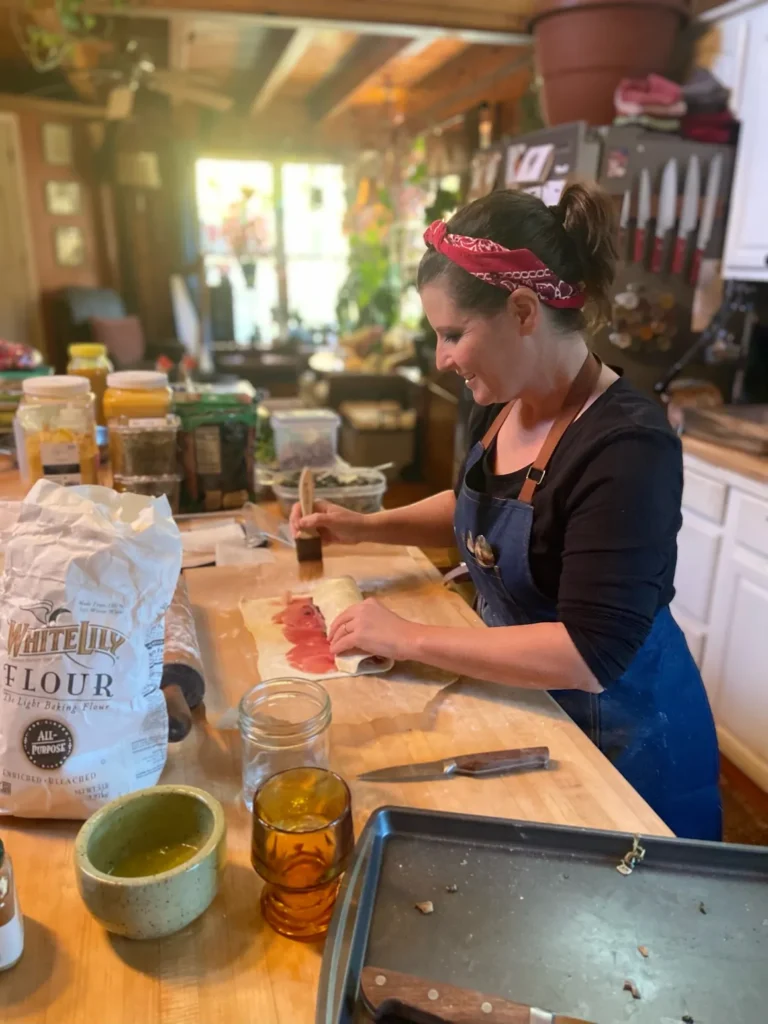 Sarah Long cooking for the Spade and Spoon Supper Club