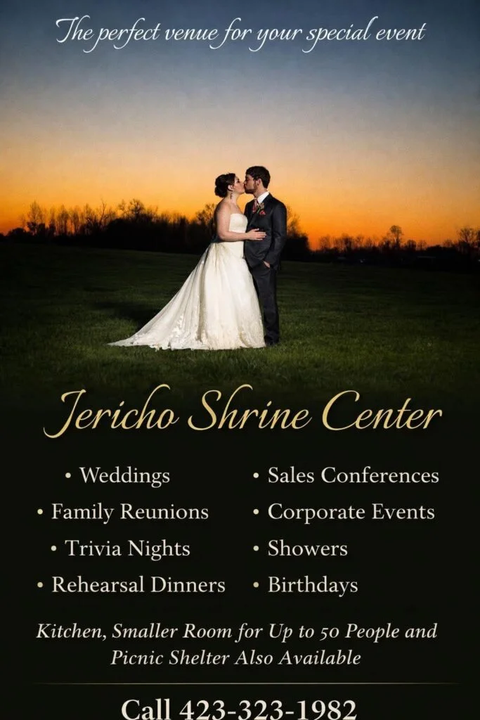 Jericho Shrine Hall Rental Advertisement for wedding venue