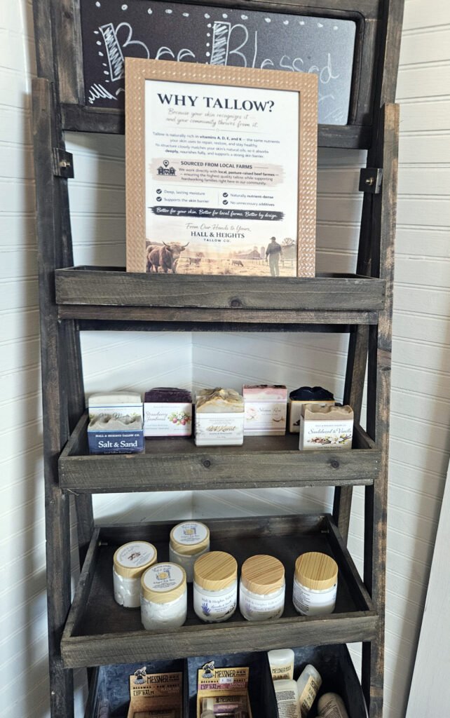 Tallow products from Hall & Heights, Lip Balm from Messner.