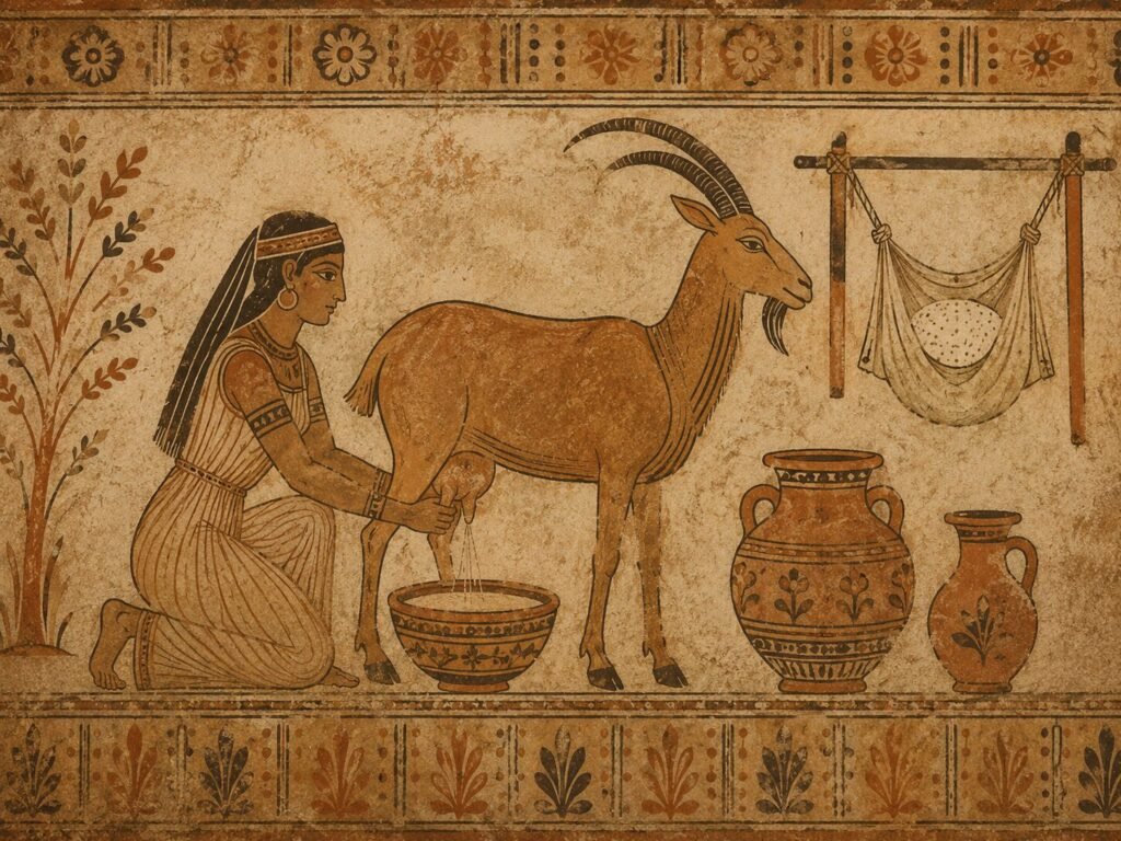 Ancient Persian style artwork depicting cheese making