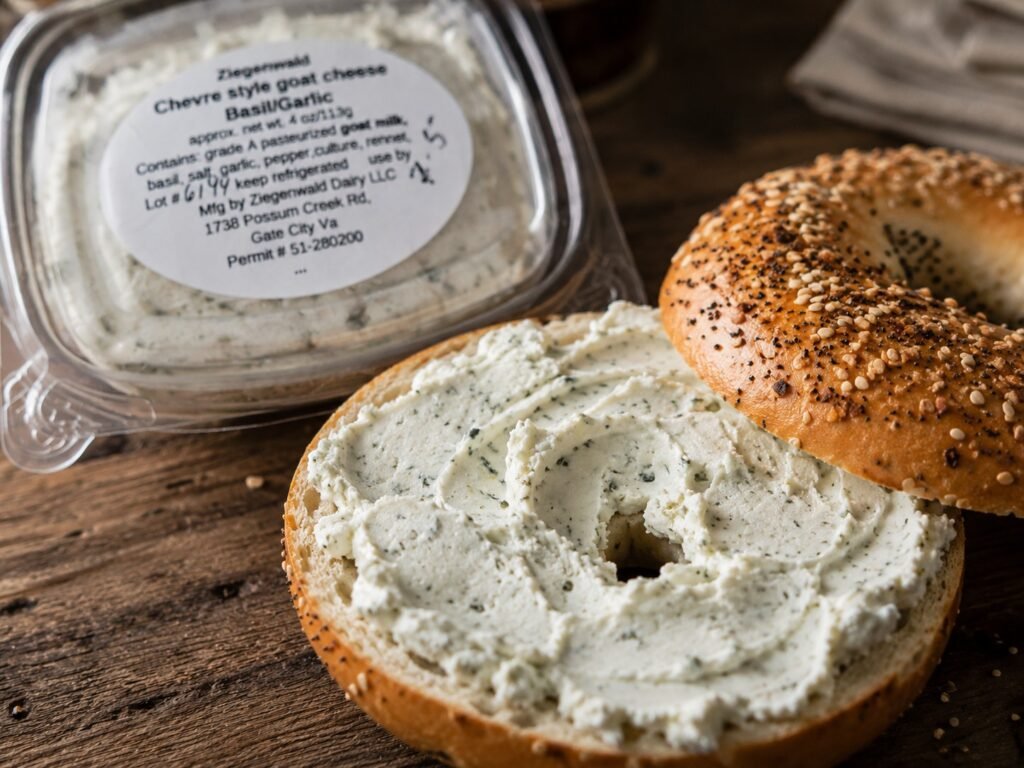 Everything Bagel with Ziegenwald Dairy Basil Garlic Cheese - Photo by A. Creighton