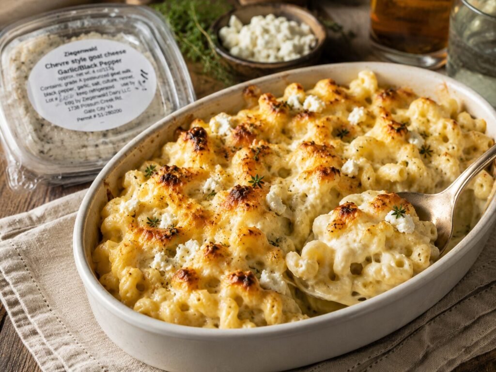 Mac and cheese made with Ziegenwald Chèvre Cheese - photo by A. Creighton