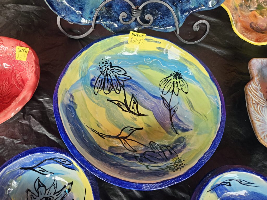 A hand painted and glazed bowl