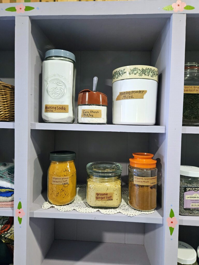 Baking soda, Corn Starch, Baking Powder. Turmeric Ginger and Cinnamon