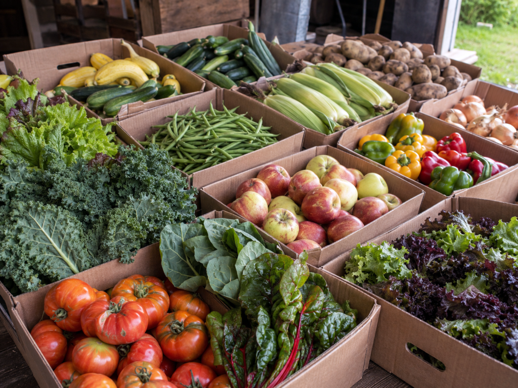 Boxes of produce for the FarmsSHARE Program - Illustration