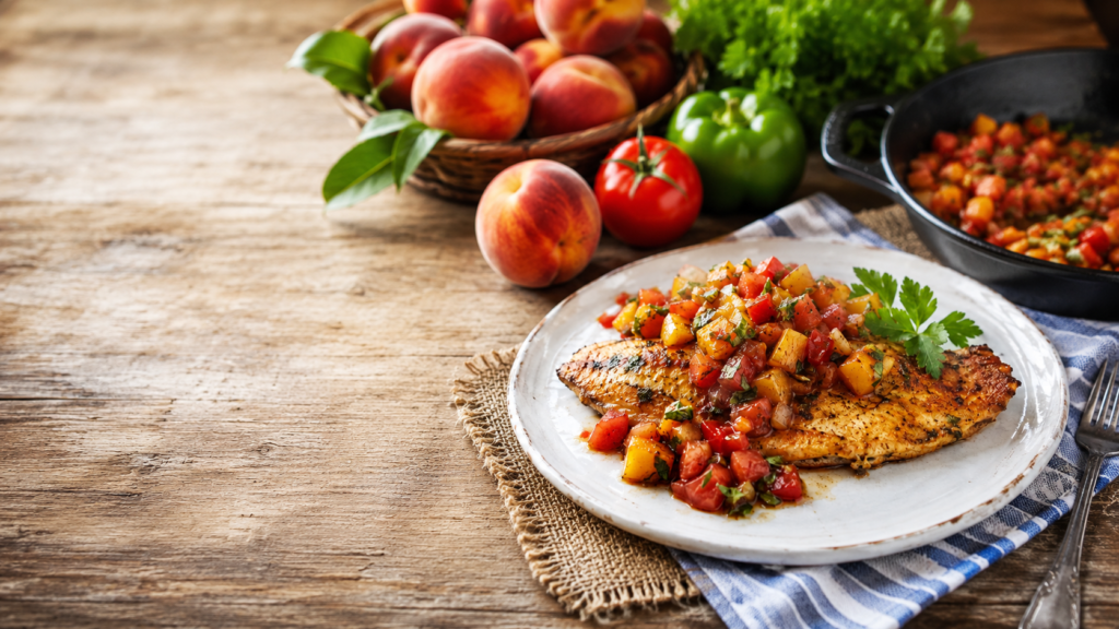 Skillet Catfish with Warm Peach-Tomato Relish