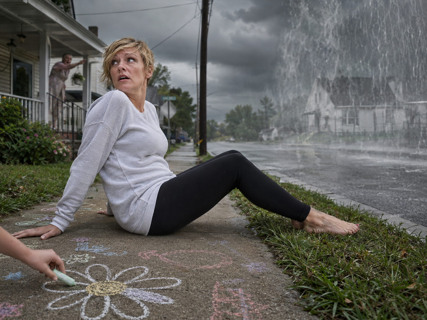 Enjoying the chalk and a sudden downpour happens - Illustration