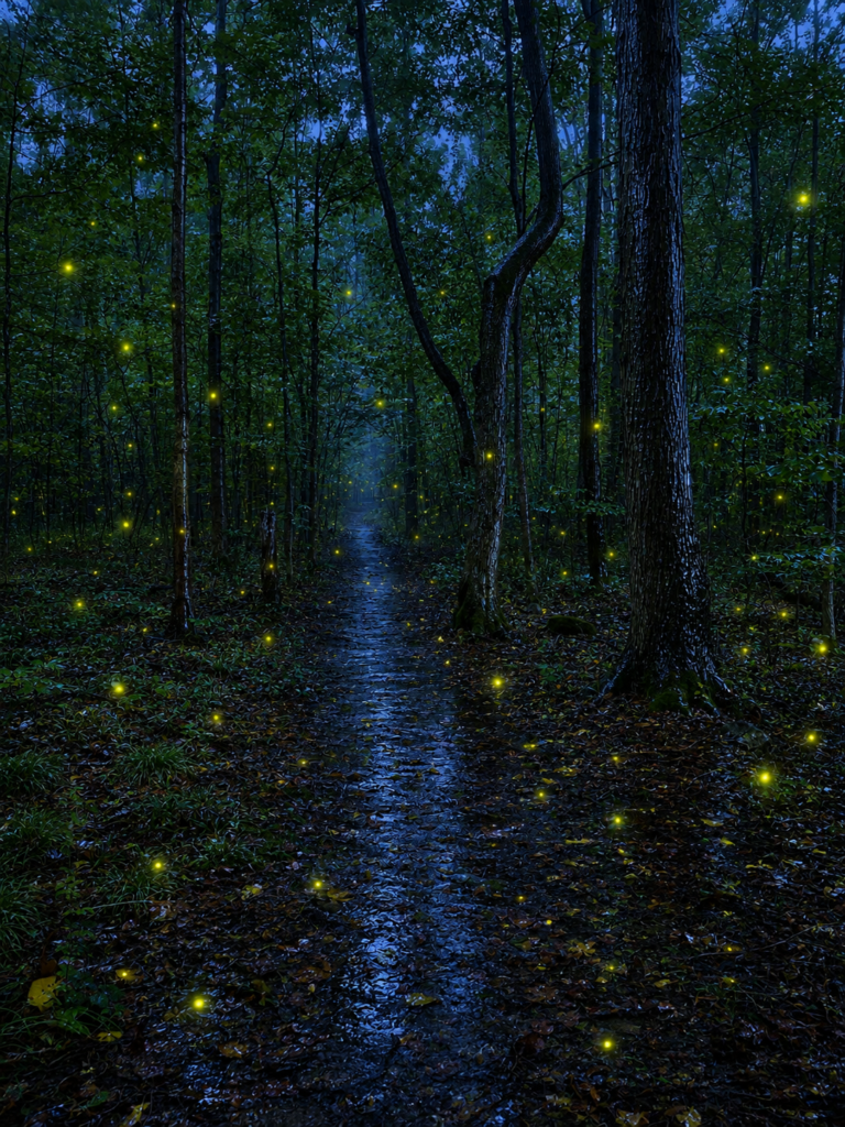 Fireflies in the forest after the rain - Illustration