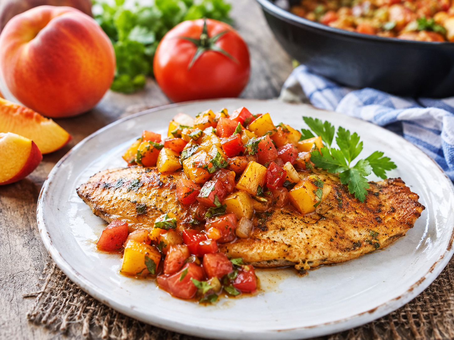 Skillet Catfish with Warm Peach-Tomato Relish